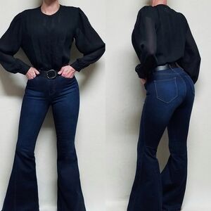 Vintage 70s Diane Von Furstenberg Black Sheer Chiffon Pleated Button Up Blouse 8